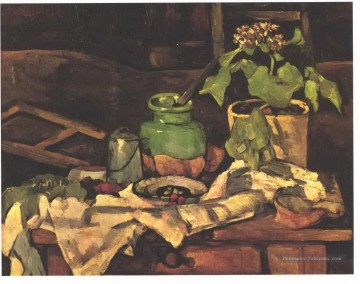  fleurs tableaux - Pot de fleurs à une table Paul Cézanne